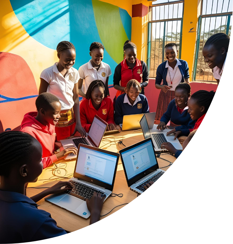 Youth using technology at a digital hub in Kenya